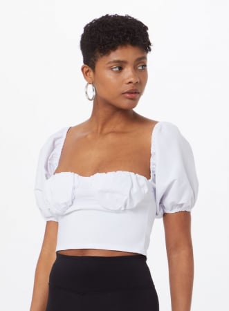 Bluza albă crop cu umeri bufanți [1]