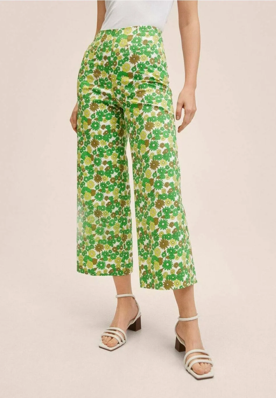 Femei - Pantaloni Mango verzi cu imprimeu floral