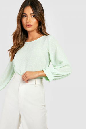 Bluza verde cu buline și mâneci cu fundă Boohoo – One Shop Brands [1]