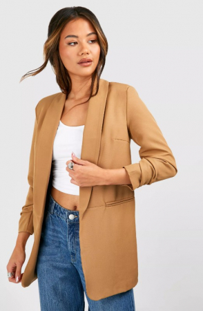 Jachete și sacouri - Blazer camel cu mâneci bufante