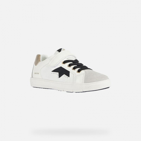 Fete - Sneakers fete Geox J Silenex G.A alb/platină – stil și confort pentru activitățile zilnice