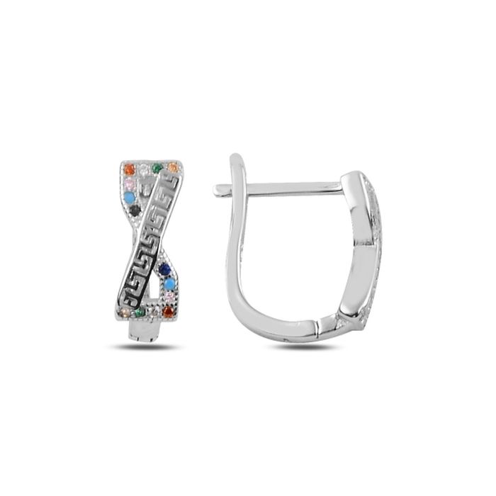 Cercei argint 925, rodiati, cu model grecesc si pietre zirconia multicolore- 7578O832 [1]