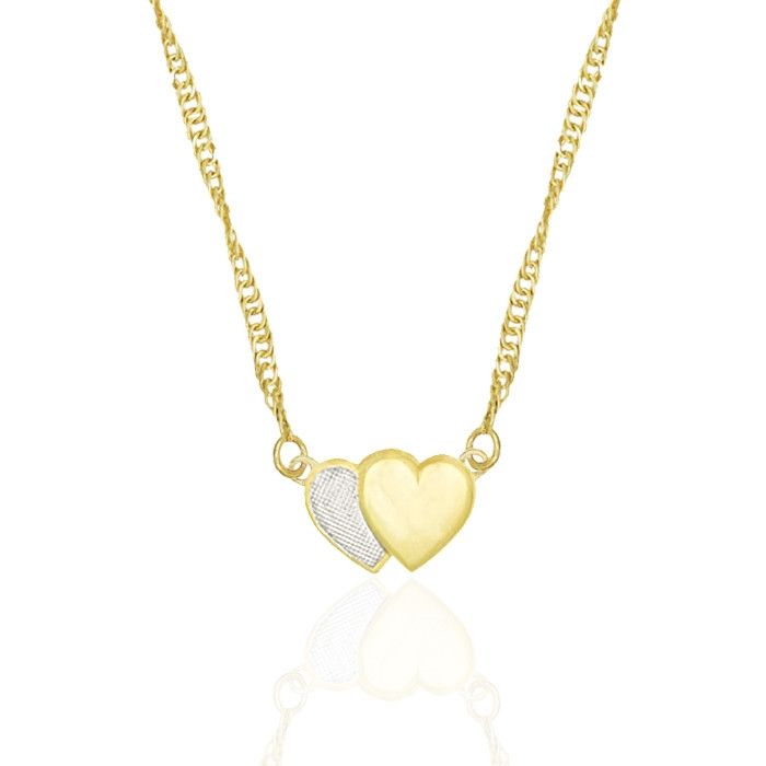 Colier placat cu aur de 18 k, 2 microni, productie Brazilia, colectia onlinebijoux , pandantiv model doua inimioare bicolore - 7560O319 [1]