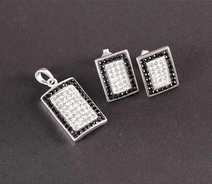 Set argint 925: cercei, pandantiv. Pietre. Culori: alb, negru, lungime pandantiv - 3120O5150 [2]