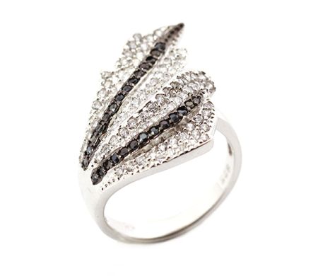 Inele - Anabela, inel argint 925, rodiat, cu pietre zirconia albe si negre