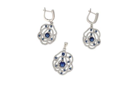 Seturi - Blue safire, set argint 925, rodiat cu pietre zirconia albe si albastre