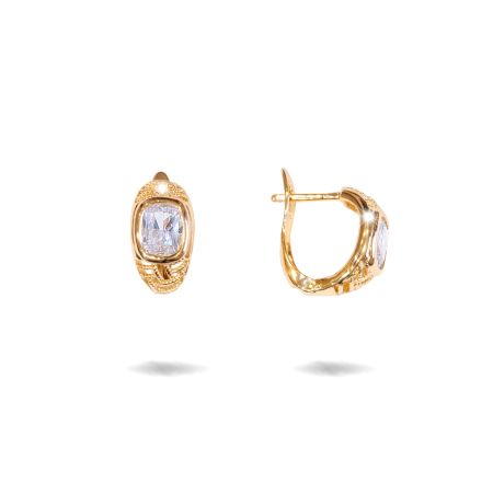 Cercei - Cercei placati cu aur 18 K, cu o piatra zirconia multifatetata, inchidere clasica  - 7707O822