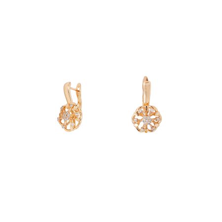 Cercei - Cercei placati cu aur 18 K, inchidere clasica , model floare cu pietre zirconia albe