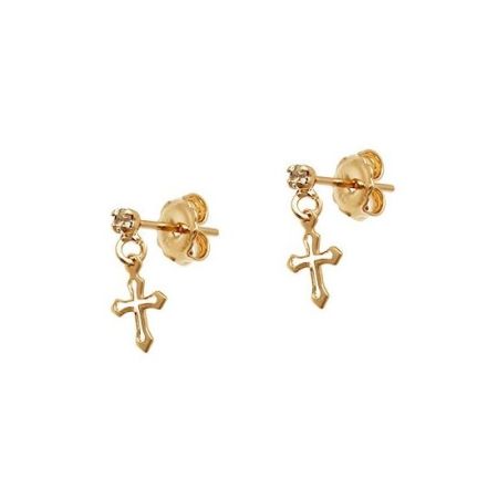 Cercei - Cercei placati cu aur de 18 k, productie Brazilia , model cruciulita, cu piatra zirconia - 7724O811