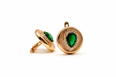 Bijuterii placate cu aur - Cercei placati cu aur de 18K cu cristal verde