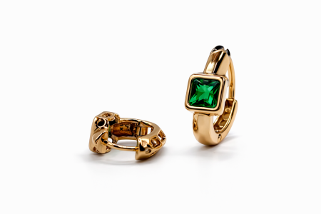 Cercei - Cercei placati cu aur de 18k, model cu piatra zirconia verde