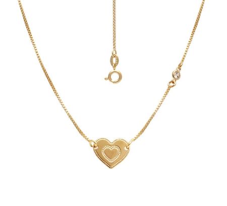 Coliere - Colier placat cu aur de 18 k, 2 microni, productie Brazilia, colectia onlinebijoux , pandantiv model inima, cu piatra zirconia multifatetata - 7557O336