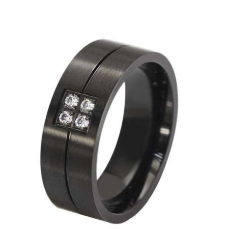 Inele - Inel inox placat cu rodiu negru si cu patru pietre zirconia albe-7132O922