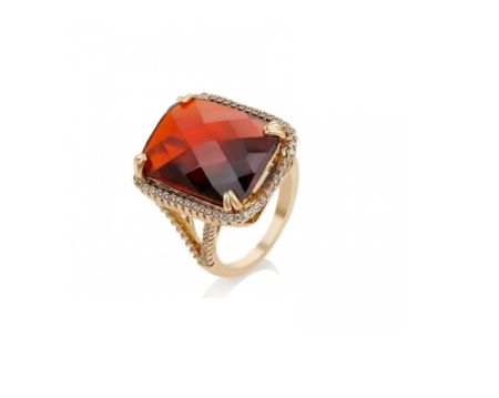 Inel placat cu aur de 18 k, cu cristal rosu de 2 cm lungime/ 1,3 cm latime- 7392O932 [0]