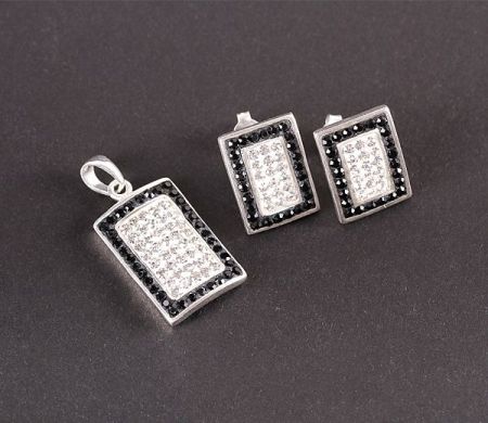 Set argint 925: cercei, pandantiv. Pietre. Culori: alb, negru, lungime pandantiv - 3120O5150 [1]