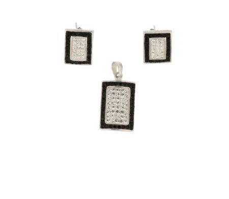 Set argint 925: cercei, pandantiv. Pietre. Culori: alb, negru, lungime pandantiv - 3120O5150 [0]