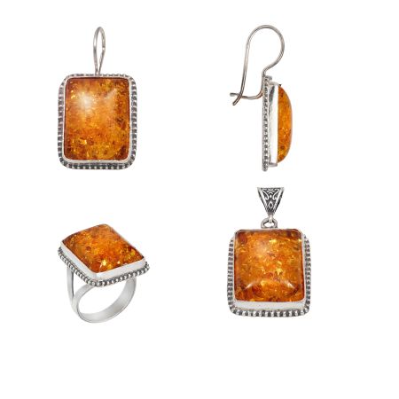 Seturi - Set argint 925 , chihlimbar galben-maro