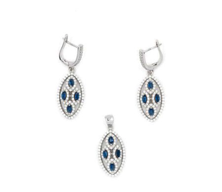 Seturi - Set argint 925, design italian, cu pietre zirconia albe si albastre