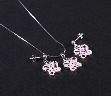 Special sales - Set argint 925 rodiat, cu elemente swarovski, design italian: cercei, lant, pandantiv- 4163O5115