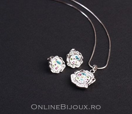 Seturi - Set argint 925 rodiat, cu elemente swarovski, design italian: cercei, lant, pandantiv - 4420O5120