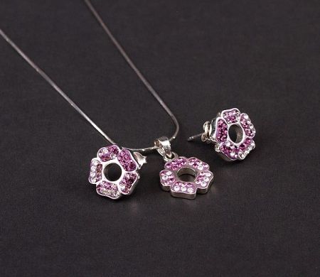 Special sales - Set argint 925 rodiat, cu elemente swarovski, design italian: lant, pandant, cercei - 5169O5130