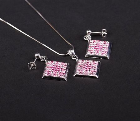Seturi - Set argint 925 rodiat, cu elemente swarovski, design italian: lant, pandant, cercei-5199O5120
