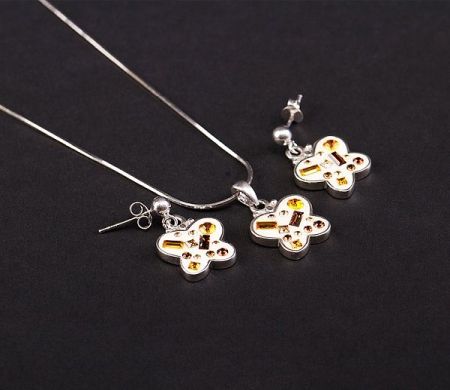 Seturi - Set argint 925 rodiat, cu elemente swarovski, design italian: lant, pandant, cercei - 5200O5115