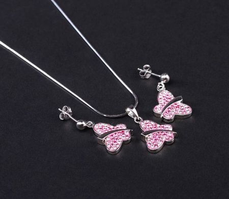 Seturi - Set argint 925 rodiat, cu elemente swarovski, design italian: lant, pandantiv, cercei - 5248O5115