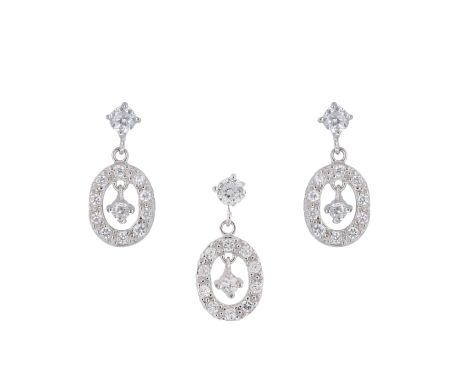 Seturi - Set argint 925 rodiat design italian: cercei, pandantiv. Pietre: zirconia - 3834O577