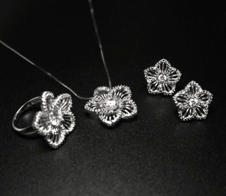 Special sales - Set pentru mirese, argint 925 rodiat:  cercei, lant, pandantiv, design italian cu pietre zirconia - 1712O5235