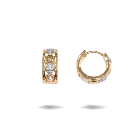 Cercei - Two tone, cercei placati cu aur galben si alb 18 K, cu pietre zirconia multifatetate, montura micropave ,model creola  - 7718O822