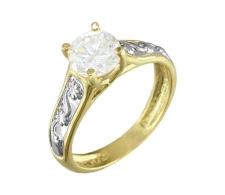 Inele - Two tone, inel placat cu aur de 18 k, 2 microni, bicolor cu pietre zirconia