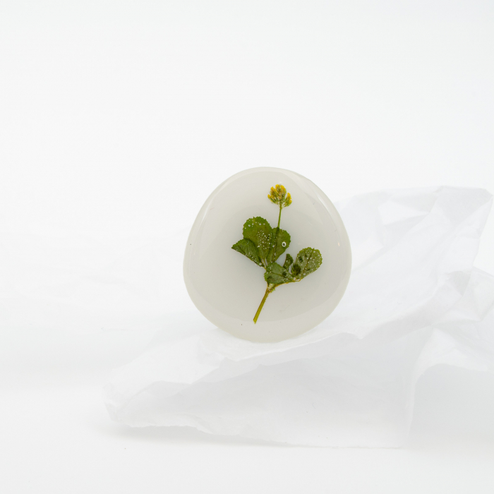 SOLITAR - Inel statement floare galbena și frunze verzi [3]