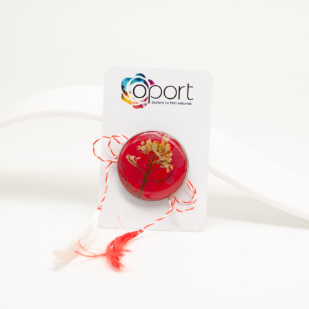 Power - Mărțișor Bijuterie roșu intens cu o floare albă [1]