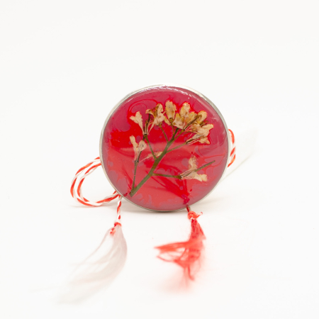 Mărțișoare - Power - Mărțișor Bijuterie roșu intens cu o floare albă