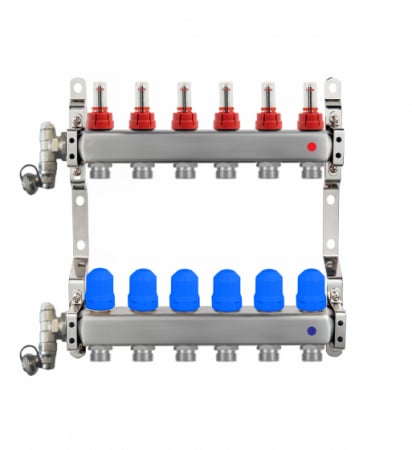 Incalzire in pardoseala - Distribuitor / colector din inox complet echipat 1" x 3/4" cu debitmetru