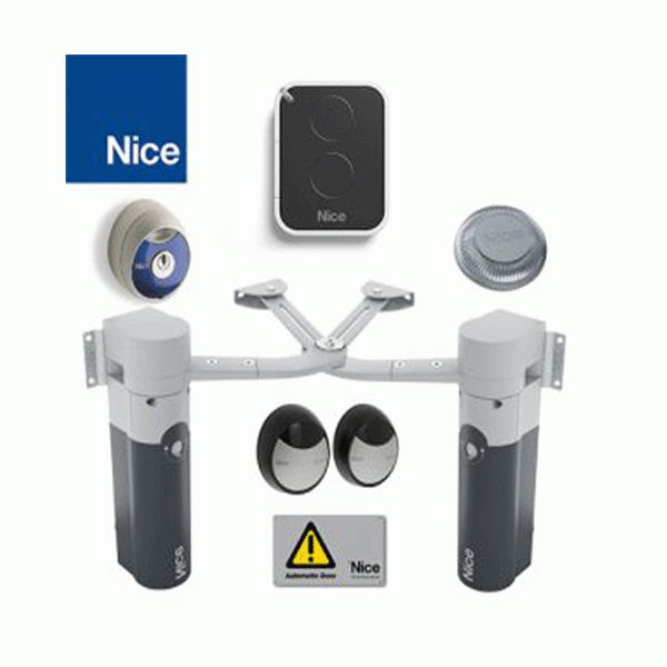 Automatizari porti batante - Kit Nice WALKYKIT 2024 WALKY2024KCE pentru automatizarea portilor batante cu canat de pana la 1.8m , 24Vdc cu brat articulat si motaj extern