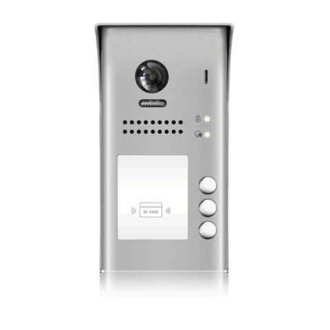 Videointerfonie si Interfonie audio - Panou video color de apel exterior conexiune pe 2 fire, camera WIDE 170°, pentru trei familii, RFID