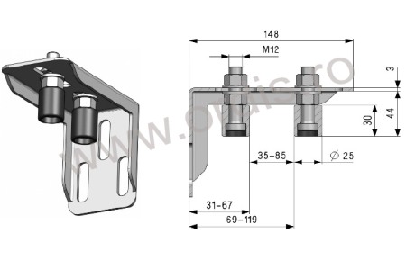 Accesorii feronerie porti - Placa de ghidaj cu 2 role reglabila UGP35-85-2PLACA