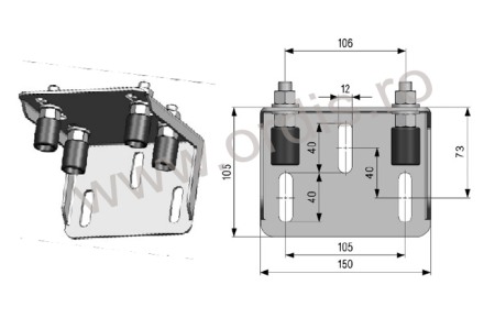 Accesorii feronerie porti - Placa de ghidaj cu 4 role reglabila UGP35-85-4PLACA