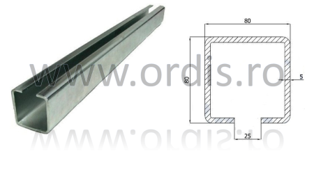 Sisteme de automatizari si feronerii porti - Sina zincata autoportanta 80x80x5mm SN80x80-3M