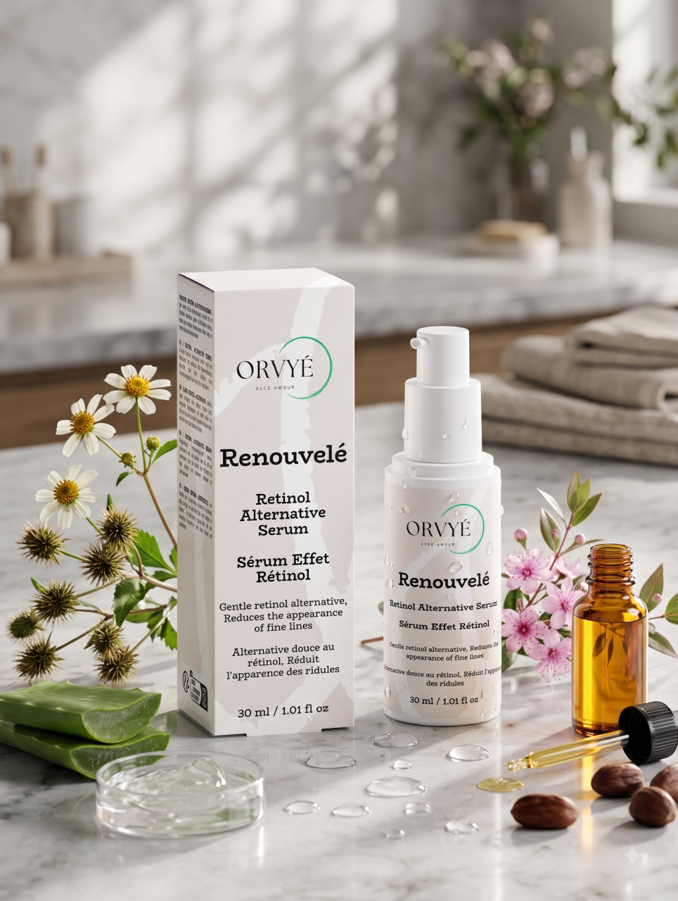 Ser cu extract de Bidens Pilosa (alternativa naturala la retinol) , suc de aloe, ulei de jojoba si extract de Myrtus Rose (mirt roz) [2]