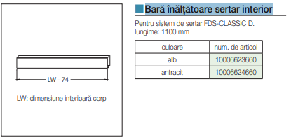 Bară înălțătoare sertar interior pentru sisteme FDS-CLASSIC 1100mm [2]