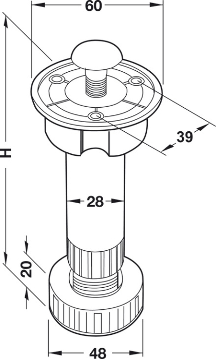 Picior reglabil pentru socluri, pentru montaj cu șuruburi H80 MM [2]