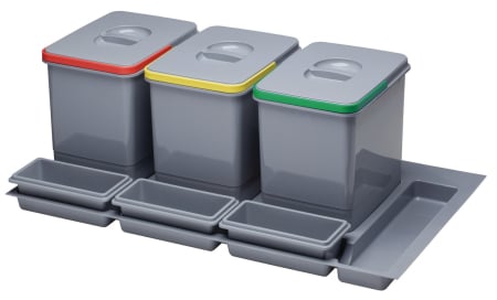 Bucatarie - Coșuri colectare gunoi menajer 900 mm / compartimentare detergenți, înălțime totală H = 230 mm, montaj în sertar