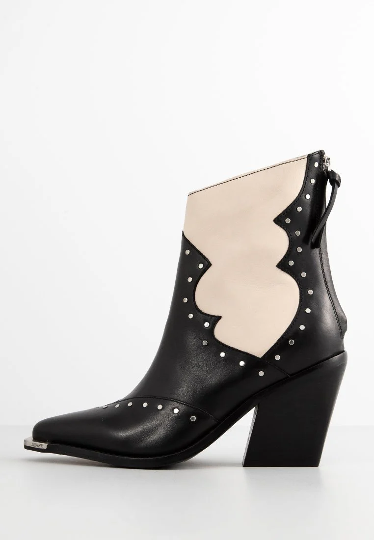 BOTINE - BRONX GHETE DIN PIELE DE VITA FEMEI NEGRU/CREM  40