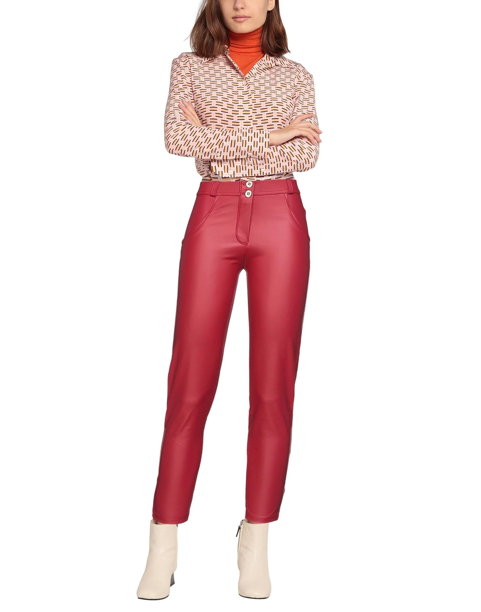 FREDDY PANTALON ROSU IMITATIE PIELE SLIM FIT SHAPE UP FEMEI [1]