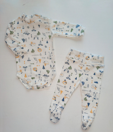 Hainute pentru copii - Body+Pantolanasi cu maneca lunga cu gîtișor Safari
