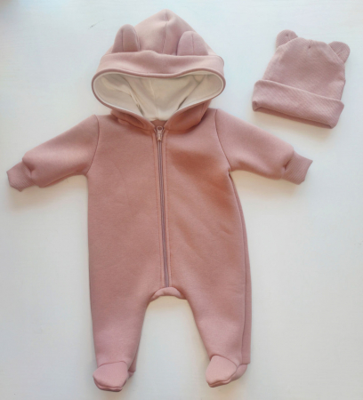 Hainute pentru copii - Salopeta cu flis Pampy Roz pudrat deschis+Caciulita
