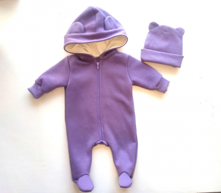 Hainute pentru copii - Salopeta cu flis Pampy Violet +Caciulita